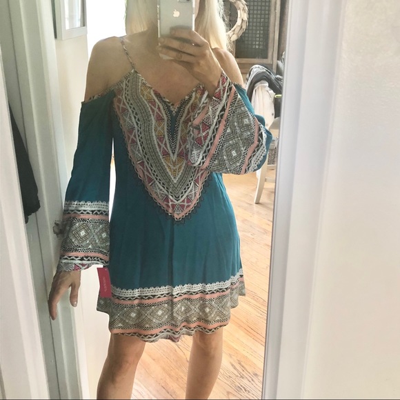 Xhiliration Teal Mosiac Boho Dress - Picture 7 of 15